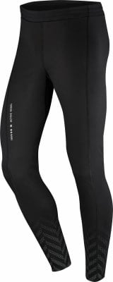 Schwarze Sporthose mit reflektierendem Muster und Logo am linken Bein. Schwarze Sporthose mit reflektierendem Muster und Logo am linken Bein.