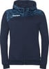 Dunkelblaue Herrenjacke von Kempa mit Kapuze und geometrischem Muster auf den Schultern.