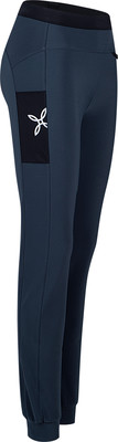 Dunkelblaue Damen-Jogginghose mit schwarzer Tasche und weißem Logo. Dunkelblaue Damen-Jogginghose mit schwarzer Tasche und weißem Logo.