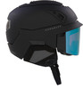 Schwarzer Oakley MOD7 Skihelm mit blauem Visier und verstellbaren Riemen.