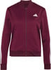 Weinrote Adidas Jacke mit weißen Streifen an den Ärmeln und Logo.