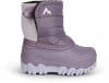 Lila Winterstiefel mit weißem Berglogo und rutschfester Sohle.