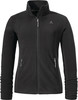 Schwarze Fleecejacke mit Reißverschluss und Logo auf der Brust.