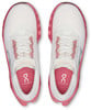 Oberansicht von weißen Laufschuhen mit rosa Details und Logo.