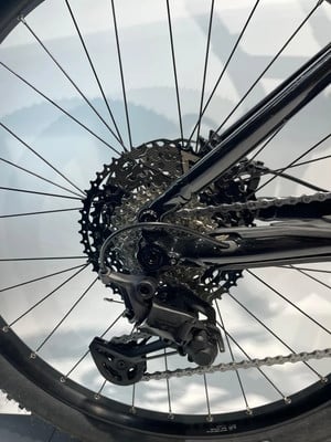 Detail eines Mountainbike-Schaltwerks mit Kassette und Kette. Detail eines Mountainbike-Schaltwerks mit Kassette und Kette.