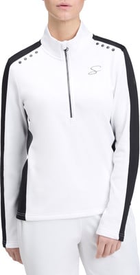 Damen-Sweatshirt weiß mit Reißverschluss und schwarzen Streifen. Damen-Sweatshirt weiß mit Reißverschluss und schwarzen Streifen.