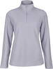 Damen Pullover in Hellviolett mit Reißverschluss und gemustertem Stoff.