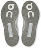 Unteransicht von grauen Schuhen mit ON-Logo und Fischgrätmuster.