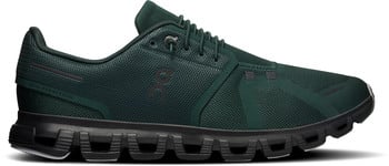 Dunkelgrüne Laufschuhe mit schwarzer Sohle und OC-Logo.