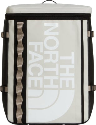 Rucksack von The North Face in Beige mit großem Logo auf der Vorderseite. Rucksack von The North Face in Beige mit großem Logo auf der Vorderseite.