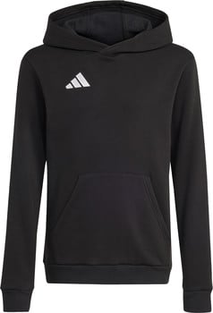 Schwarzer Hoodie mit Kapuze und Adidas-Logo auf der Brust.