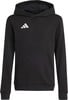 Schwarzer Hoodie mit Kapuze und Adidas-Logo auf der Brust.