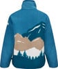 Grüne Fleecejacke mit Bergmotiv und Nadelbäumen.