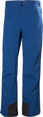Blaue Skihose mit schwarzen Beinabschlüssen und Knopfverschluss. Blaue Skihose mit schwarzen Beinabschlüssen und Knopfverschluss.