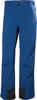 Blaue Skihose mit schwarzen Beinabschlüssen und Knopfverschluss.