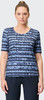 Damen-T-Shirt mit kurzen Ärmeln und blauem Streifenmuster.