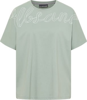 Grünes T-Shirt mit weißem Schriftzug und Kragen