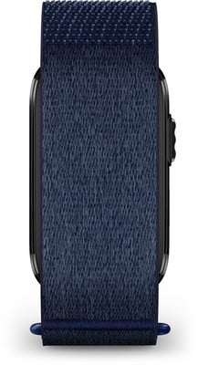 Dunkelblaues Stoffarmband für Smartwatches mit texturierter Oberfläche. Dunkelblaues Stoffarmband für Smartwatches mit texturierter Oberfläche.