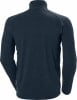 Rückansicht eines dunkelblauen Fleece-Pullovers mit langen Ärmeln.
