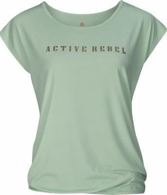 Hellgrünes T-Shirt mit kurzen Ärmeln und dem Aufdruck ACTIVE REBEL.