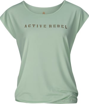 Hellgrünes T-Shirt mit kurzen Ärmeln und dem Aufdruck ACTIVE REBEL.