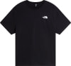 Schwarzes T-Shirt mit kurzen Ärmeln und weißem The North Face Logo auf der Brust.