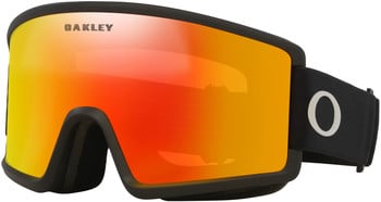 Oakley Skibrille mit rotem Spiegellinse und schwarzem Band.