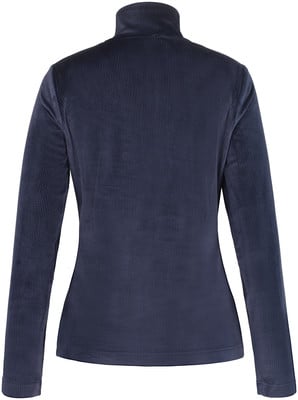 Rückansicht eines dunkelblauen Cord-Rollkragenpullovers mit langen Ärmeln. Rückansicht eines dunkelblauen Cord-Rollkragenpullovers mit langen Ärmeln.