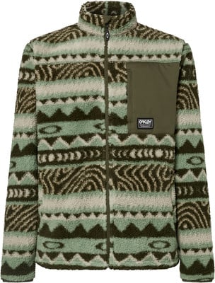 Grüne Oakley Fleecejacke mit Ethno-Muster und Brusttasche.