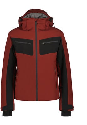 Rote Herren-Skijacke mit schwarzen Details und Kapuze.
