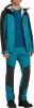 Mann in einer blauen Jacke und Hose mit schwarzen Einsätzen, ideal für Outdoor-Aktivitäten.