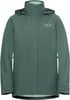 Grüne wasserdichte Jacke von Jack Wolfskin mit Kapuze und Markenlogo.