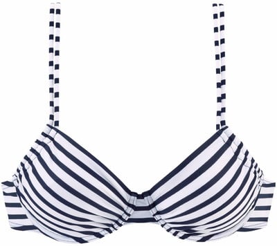 Ein blau-weiß gestreifter Bikini-Oberteil mit dünnen Trägern. Ein blau-weiß gestreifter Bikini-Oberteil mit dünnen Trägern.
