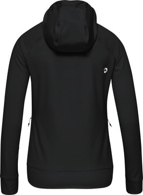 Schwarzes Damen-Kapuzensweatshirt mit Logo auf dem Rücken. Schwarzes Damen-Kapuzensweatshirt mit Logo auf dem Rücken.
