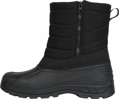 Schwarzer Winterstiefel mit gestepptem Obermaterial und Reißverschluss. Schwarzer Winterstiefel mit gestepptem Obermaterial und Reißverschluss.