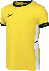 Gelbes Nike-Trikot mit schwarzem Kragen und Logo, weißen Seitenteilen.
