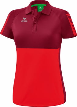 Damen-Poloshirt in Rot mit dunkelweinrotem Oberteil und Logo.