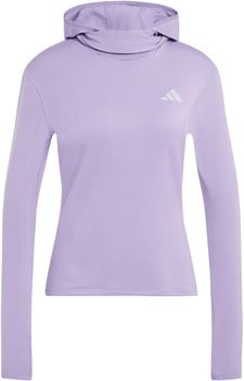 Violettes Damen-Sportoberteil mit Kapuze und Adidas-Logo.