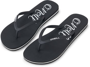 Schwarze O'Neill Flip-Flops mit weißem Logo sind auf weißem Hintergrund abgebildet.