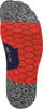 Roter Socken mit schwarzem Muster und Größenangabe 31-34.