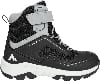 Schwarzer Winterkinderschuh mit Reflektoren und Klettverschluss.