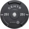 Eine schwarze 25kg Hantelscheibe mit HYROX-Logo und CENTR-Aufschrift.