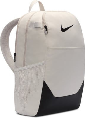 Heller Nike-Rucksack mit schwarzem Logo und seitlichen Netztaschen. Heller Nike-Rucksack mit schwarzem Logo und seitlichen Netztaschen.