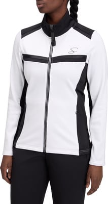 Damen-Jacke in Weiß und Schwarz mit Reißverschluss und Logo.