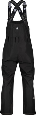 Schwarze Skihose mit Latz und Logo auf Brust und Hosenbeinen. Schwarze Skihose mit Latz und Logo auf Brust und Hosenbeinen.