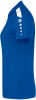 Blaues Damen-Poloshirt mit weißen Details am Ärmel und Logo.