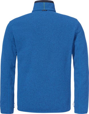 Blaue Fleecejacke mit hohem Kragen und Ziernähten am Nacken. Blaue Fleecejacke mit hohem Kragen und Ziernähten am Nacken.