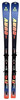 Fischer The CURV Ski mit Bindung auf blauem Grund mit orangen Elementen.