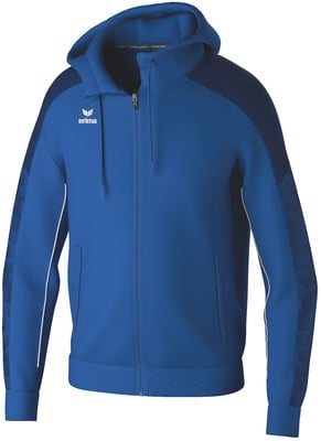 Herren-Kapuzenjacke in Blau mit weißem Erima-Logo auf der linken Brustseite. Herren-Kapuzenjacke in Blau mit weißem Erima-Logo auf der linken Brustseite.