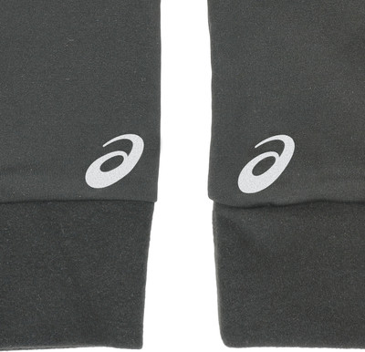 Schwarze Ärmel mit Asics-Logo, Unterteil aus wärmerem Stoff.